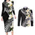 Aloha Hawaii Festive Couples Matching Long Sleeve Bodycon Dress and Long Sleeve Button Shirt Frangipani Lace Classic