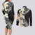 Aloha Hawaii Festive Couples Matching Long Sleeve Bodycon Dress and Long Sleeve Button Shirt Frangipani Lace Classic