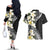Aloha Hawaii Festive Couples Matching Off The Shoulder Long Sleeve Dress and Hawaiian Shirt Frangipani Lace Classic