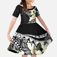 Aloha Hawaii Festive Family Matching Off The Shoulder Long Sleeve Dress and Hawaiian Shirt Frangipani Lace Classic LT7 Daughter's Dress Black - Polynesian Pride