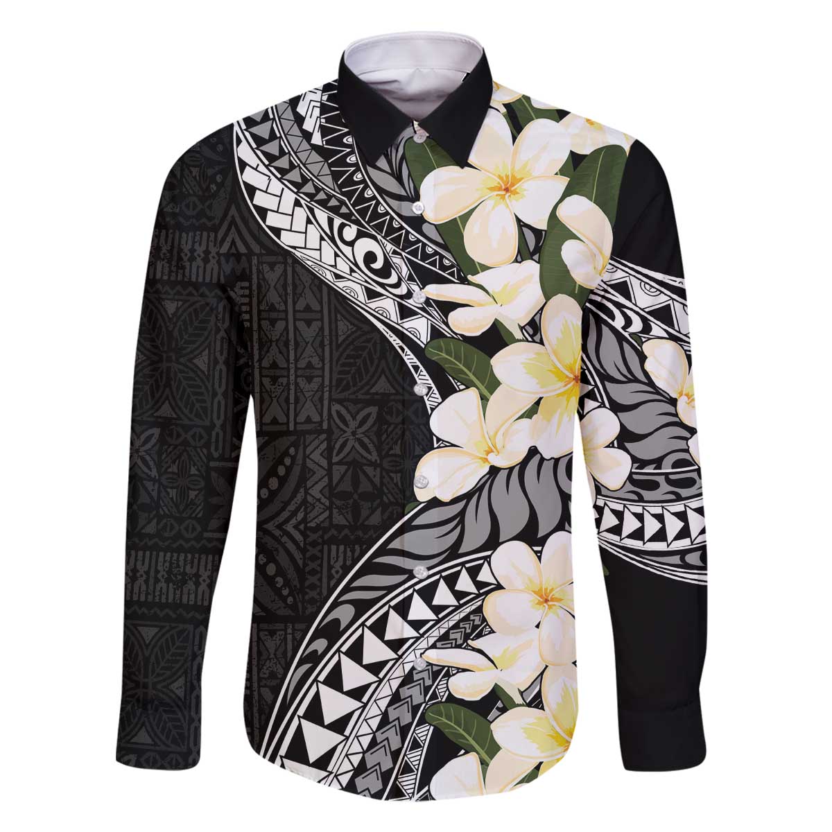 Aloha Hawaii Festive Family Matching Off The Shoulder Long Sleeve Dress and Hawaiian Shirt Frangipani Lace Classic LT7 Dad's Shirt - Long Sleeve Black - Polynesian Pride