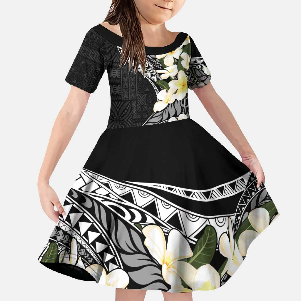 Aloha Hawaii Festive Family Matching Tank Maxi Dress and Hawaiian Shirt Frangipani Lace Classic LT7 Daughter's Dress Black - Polynesian Pride