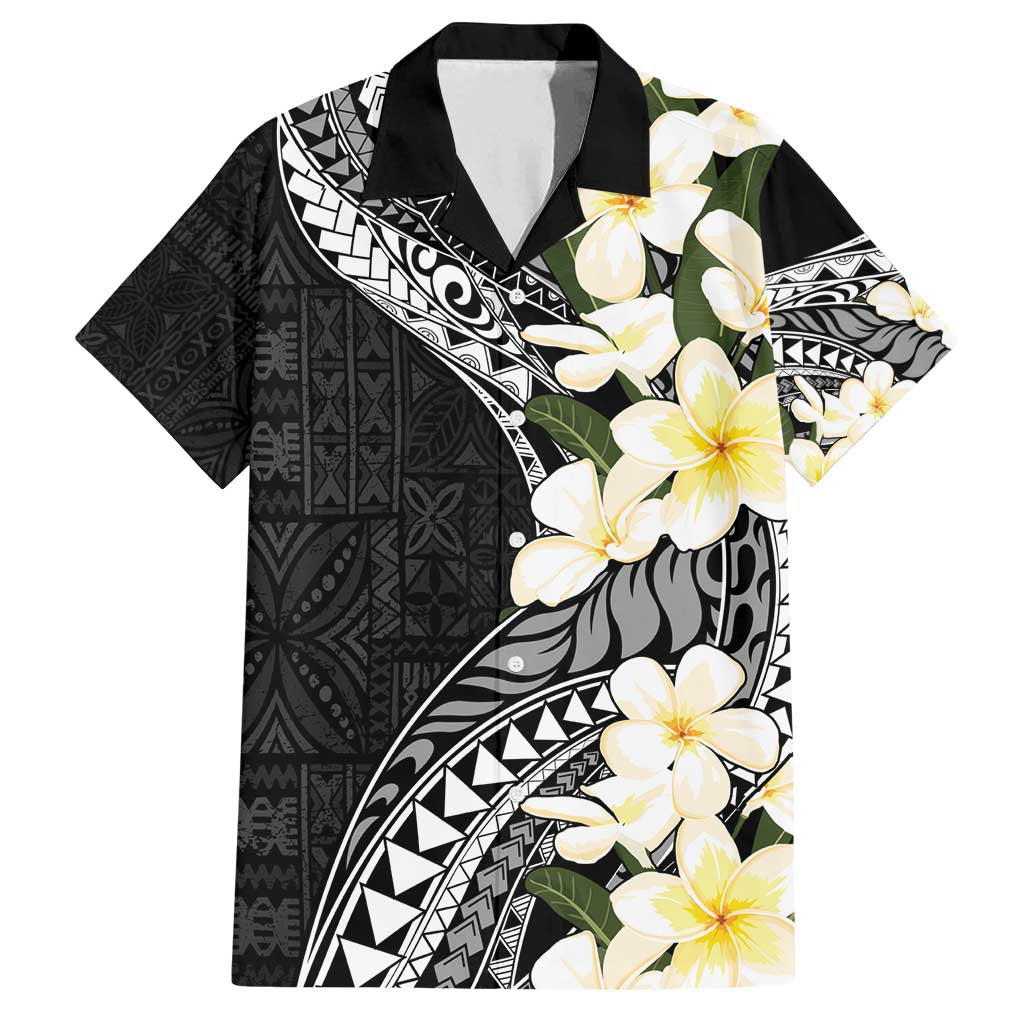 Aloha Hawaii Festive Family Matching Tank Maxi Dress and Hawaiian Shirt Frangipani Lace Classic LT7 Dad's Shirt - Short Sleeve Black - Polynesian Pride