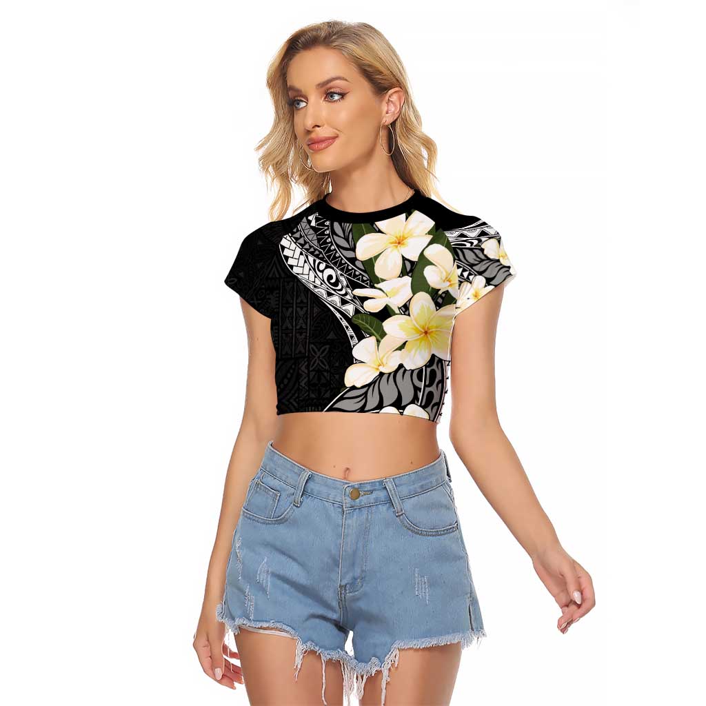 Aloha Hawaii Festive Raglan Cropped T Shirt Frangipani Lace Classic LT7 Female Black - Polynesian Pride