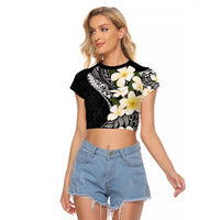 Aloha Hawaii Festive Raglan Cropped T Shirt Frangipani Lace Classic
