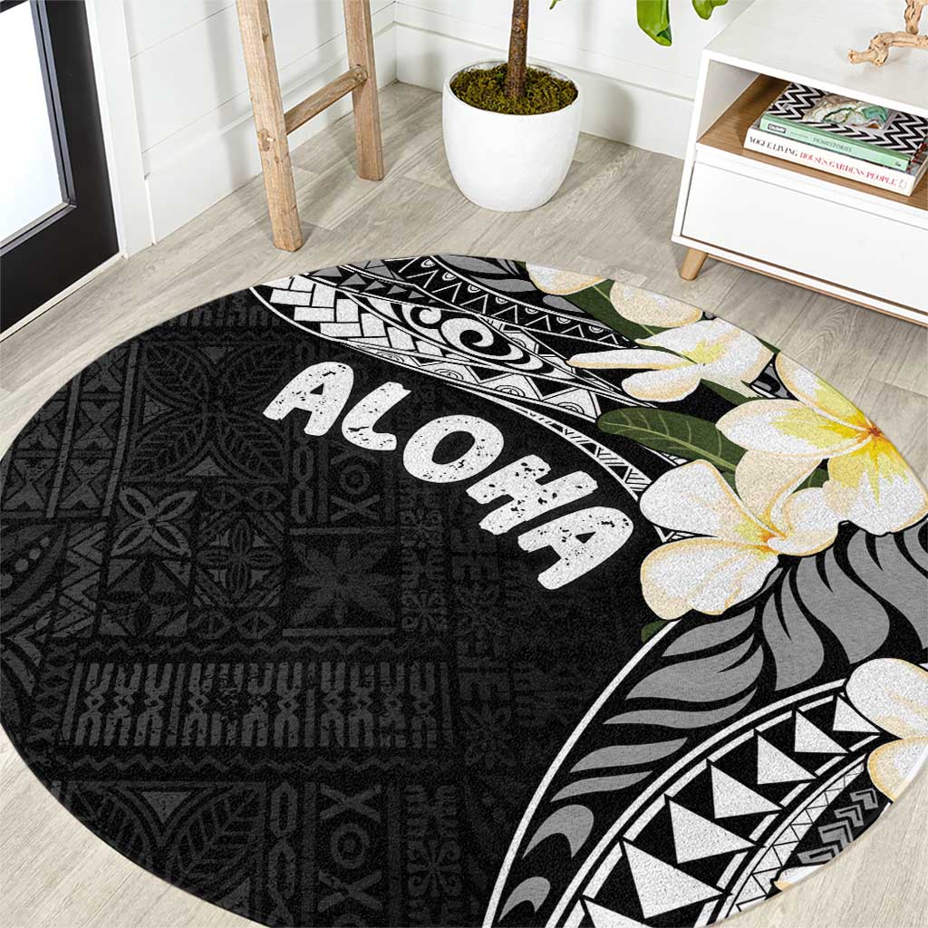 Aloha Hawaii Festive Round Carpet Frangipani Lace Classic LT7 Black - Polynesian Pride
