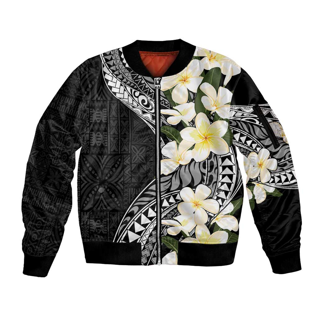 Aloha Hawaii Festive Sleeve Zip Bomber Jacket Frangipani Lace Classic LT7 Unisex Black - Polynesian Pride