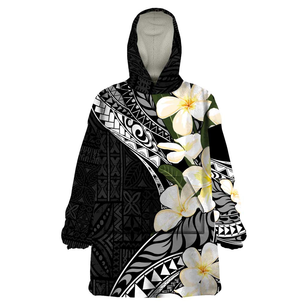 Aloha Hawaii Festive Wearable Blanket Hoodie Frangipani Lace Classic LT7 One Size Black - Polynesian Pride