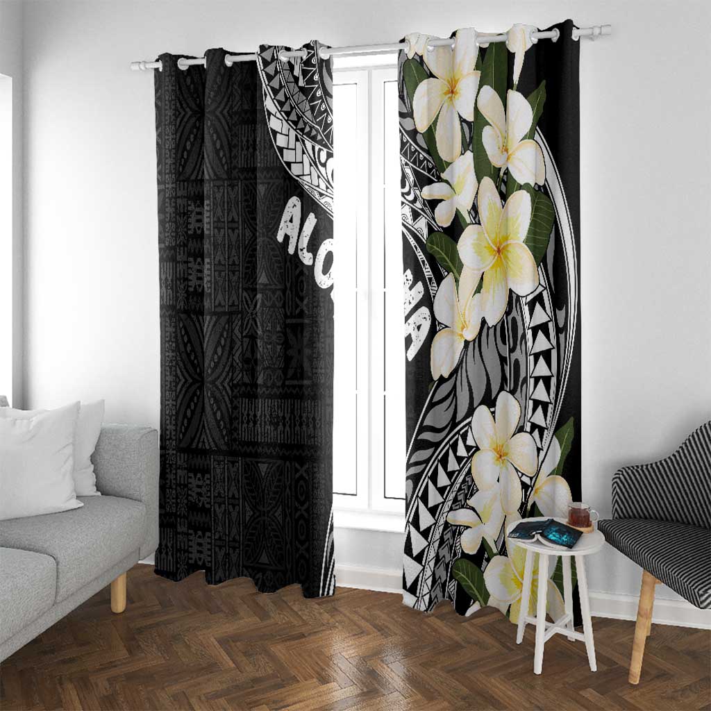 Aloha Hawaii Festive Window Curtain Frangipani Lace Classic LT7 With Grommets Black - Polynesian Pride