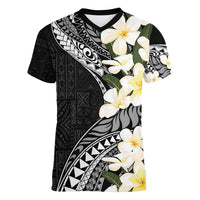 Aloha Hawaii Festive Women V-Neck T-Shirt Frangipani Lace Classic LT7 Female Black - Polynesian Pride