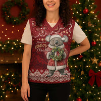 Here For A Koality Xmas Australia Abogirinal Christmas Knitted V-Neck Vest Santa Koala - Polynesian Pride
