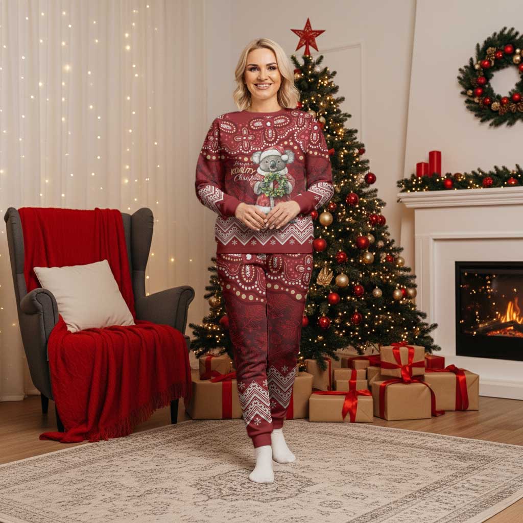 Here For A Koality Xmas Australia Abogirinal Christmas Pajama Set Santa Koala - Polynesian Pride