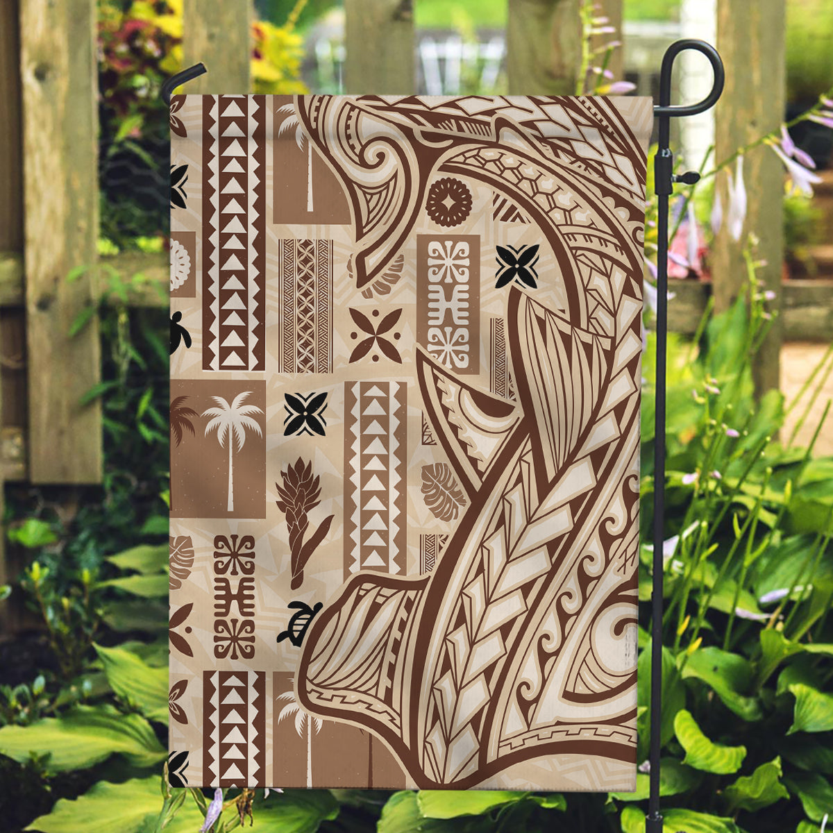 Samoa Tapa Garden Flag Siapo Mix Tatau Patterns LT7 Garden Flag Beige - Polynesian Pride