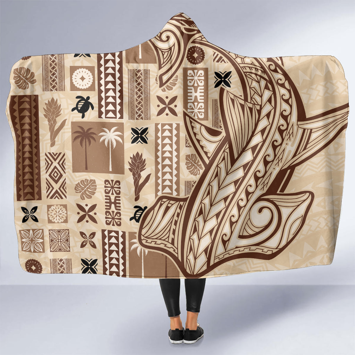 Samoa Tapa Hooded Blanket Siapo Mix Tatau Patterns LT7 - Polynesian Pride