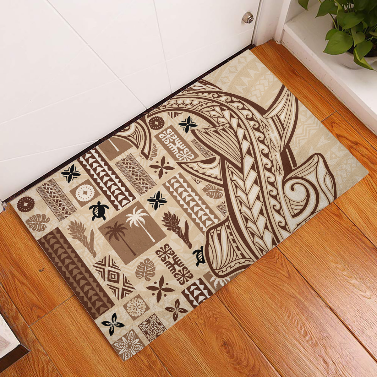 Samoa Tapa Rubber Doormat Siapo Mix Tatau Patterns LT7 Beige - Polynesian Pride