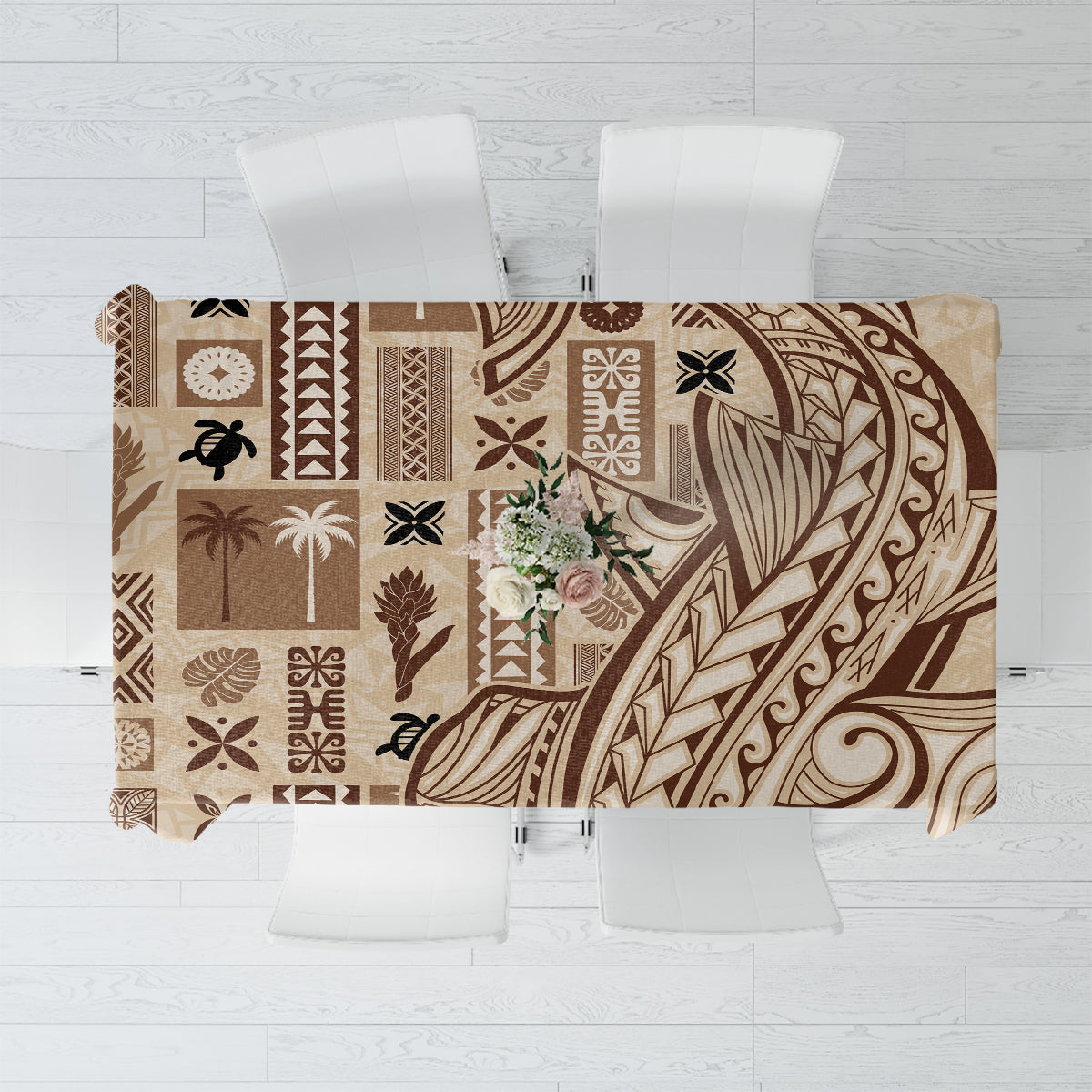 Samoa Tapa Tablecloth Siapo Mix Tatau Patterns LT7 Beige - Polynesian Pride