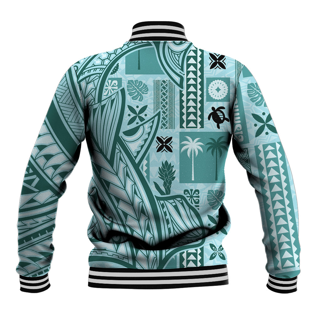 Samoa Tapa Baseball Jacket Siapo Mix Tatau Patterns - Teal LT7 - Polynesian Pride