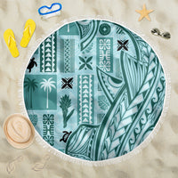 Samoa Tapa Beach Blanket Siapo Mix Tatau Patterns - Teal LT7 One Size 150cm Teal - Polynesian Pride