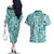 Samoa Tapa Couples Matching Off The Shoulder Long Sleeve Dress and Hawaiian Shirt Siapo Mix Tatau Patterns - Teal LT7 - Polynesian Pride