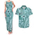 Samoa Tapa Couples Matching Tank Maxi Dress and Hawaiian Shirt Siapo Mix Tatau Patterns - Teal LT7 Teal - Polynesian Pride