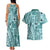 Samoa Tapa Couples Matching Tank Maxi Dress and Hawaiian Shirt Siapo Mix Tatau Patterns - Teal LT7 - Polynesian Pride