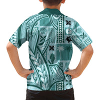 Samoa Tapa Family Matching Tank Maxi Dress and Hawaiian Shirt Siapo Mix Tatau Patterns - Teal LT7 - Polynesian Pride