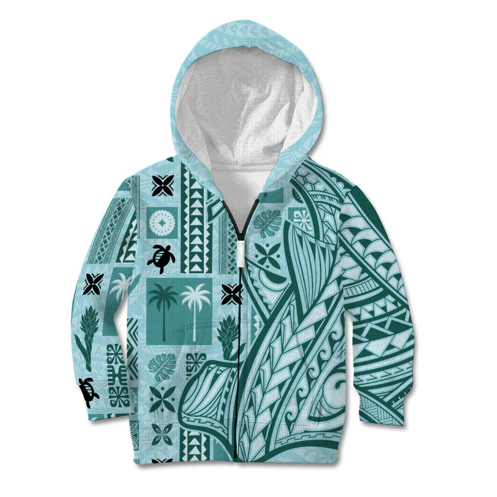 Samoa Tapa Kid Hoodie Siapo Mix Tatau Patterns - Teal LT7 Zip Hoodie Teal - Polynesian Pride