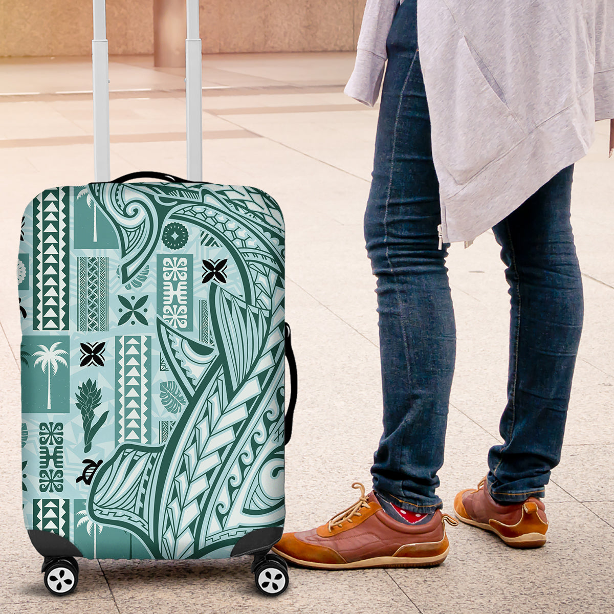 Samoa Tapa Luggage Cover Siapo Mix Tatau Patterns - Teal LT7 Teal - Polynesian Pride