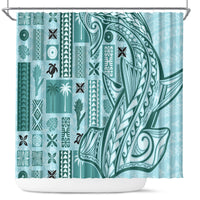 Samoa Tapa Shower Curtain Siapo Mix Tatau Patterns - Teal LT7 Teal - Polynesian Pride