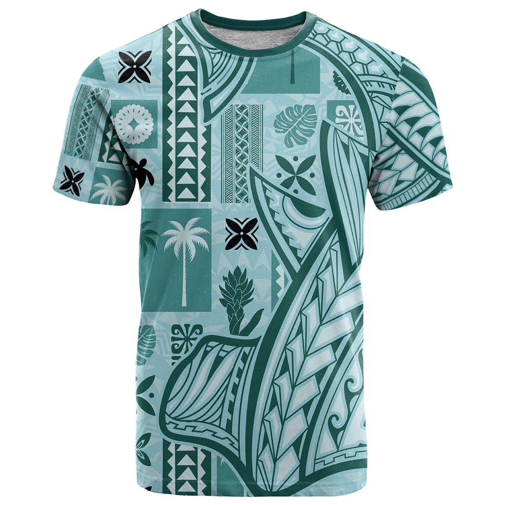 Samoa Tapa T Shirt Siapo Mix Tatau Patterns - Teal LT7 Teal - Polynesian Pride
