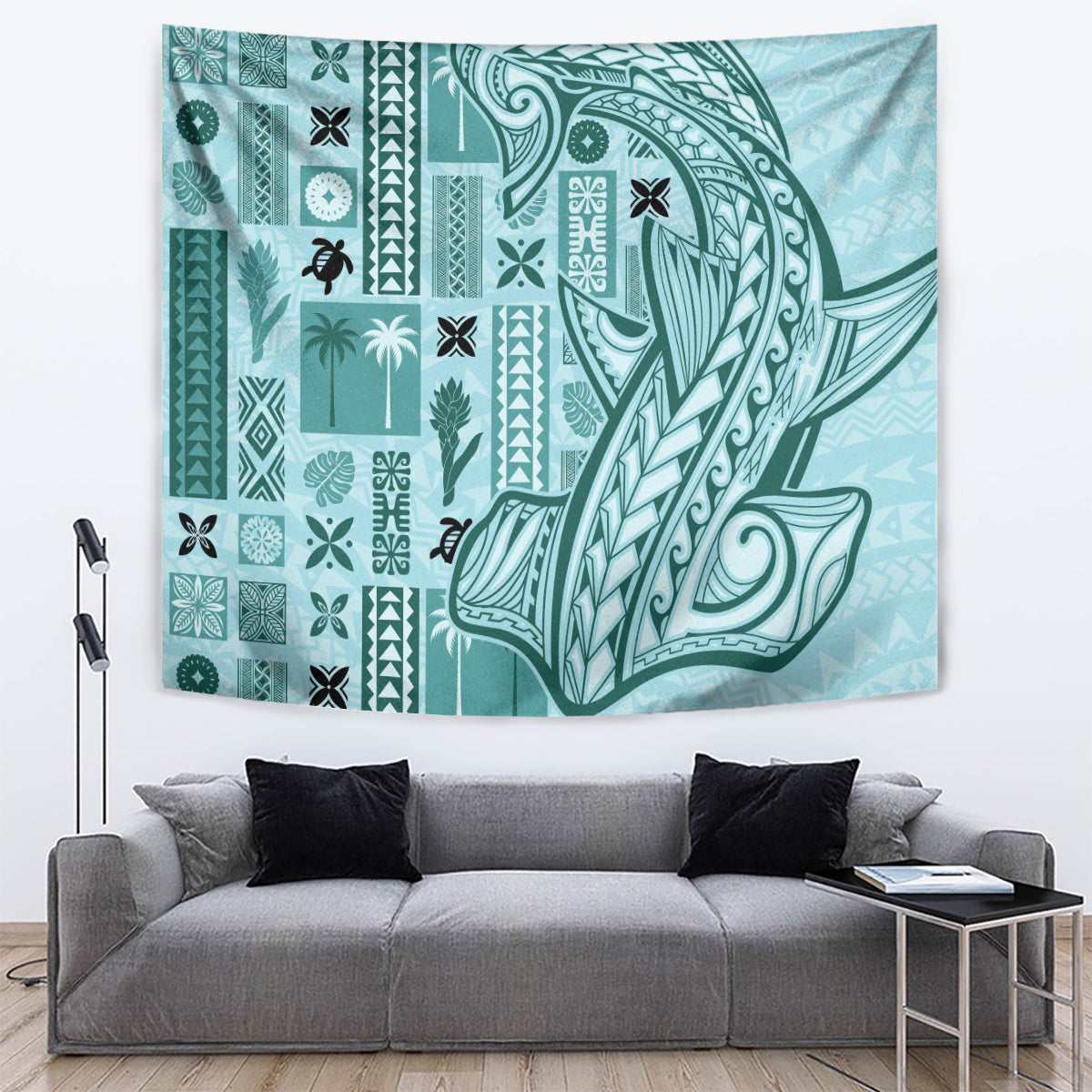 Samoa Tapa Tapestry Siapo Mix Tatau Patterns - Teal LT7 - Polynesian Pride