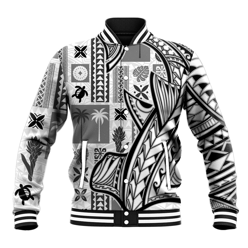 Samoa Tapa Baseball Jacket Siapo Mix Tatau Patterns - White LT7 Unisex White - Polynesian Pride