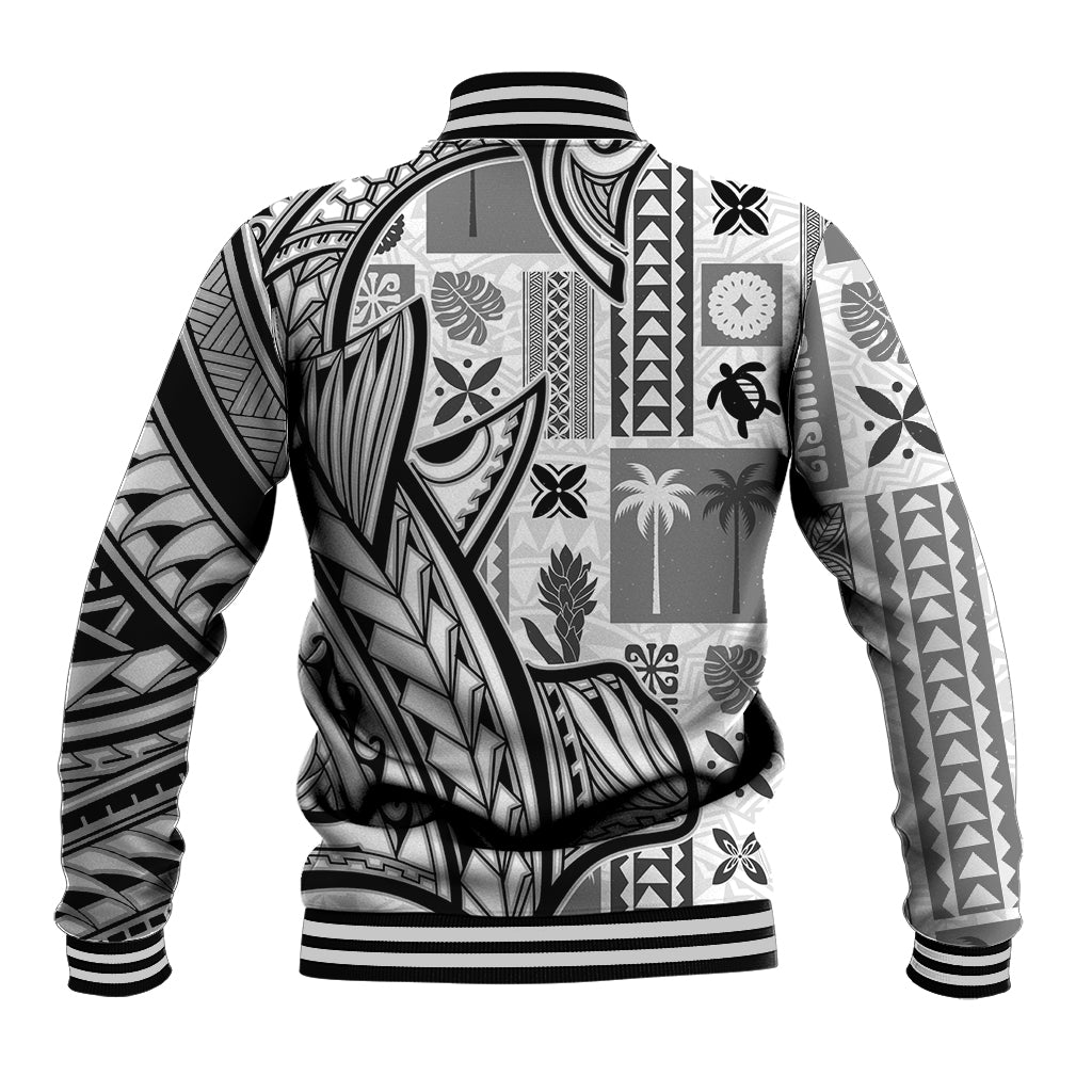 Samoa Tapa Baseball Jacket Siapo Mix Tatau Patterns - White LT7 - Polynesian Pride