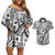 Samoa Tapa Couples Matching Off Shoulder Short Dress and Hawaiian Shirt Siapo Mix Tatau Patterns - White LT7 White - Polynesian Pride