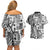Samoa Tapa Couples Matching Off Shoulder Short Dress and Hawaiian Shirt Siapo Mix Tatau Patterns - White LT7 - Polynesian Pride