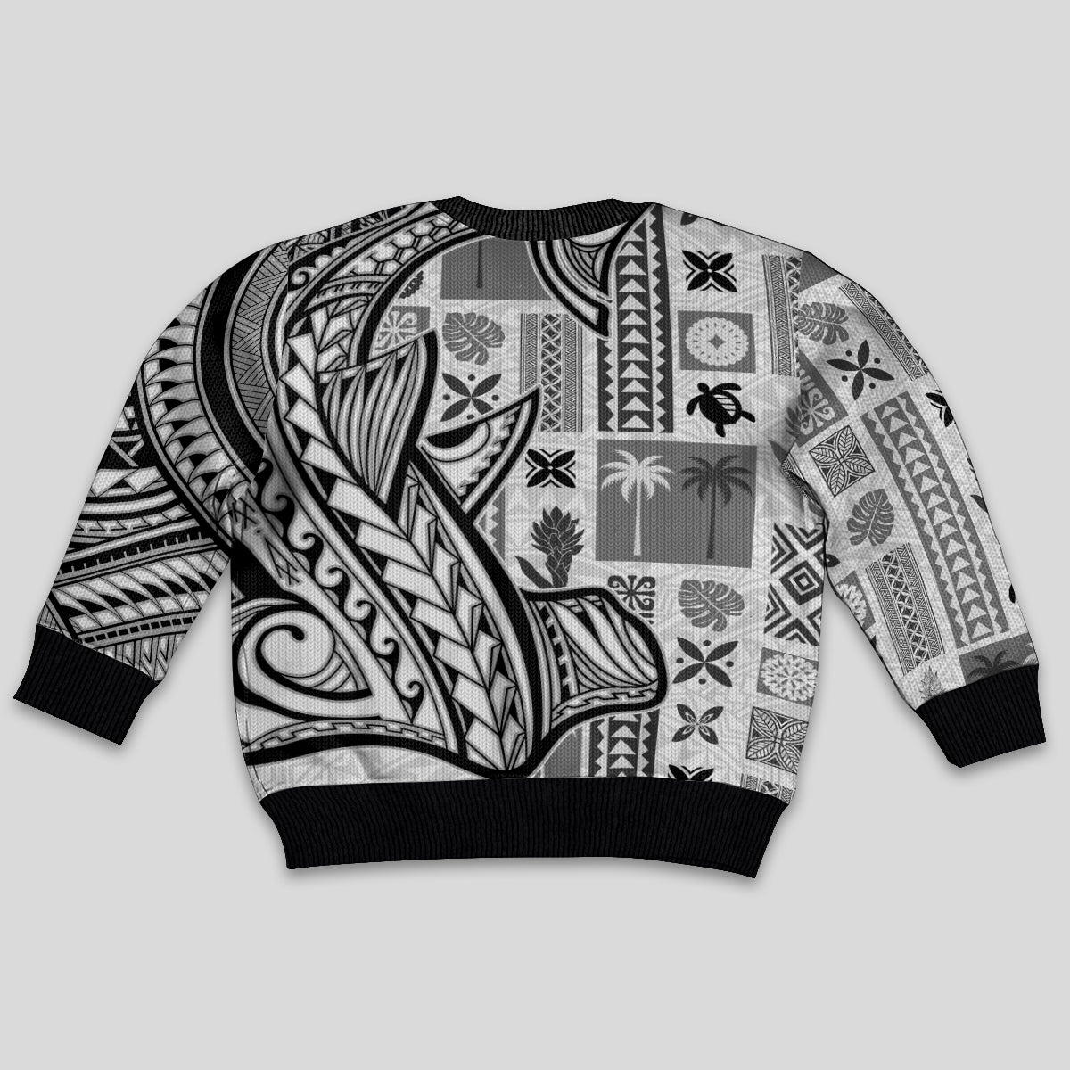 Samoa Tapa Kid Ugly Christmas Sweater Siapo Mix Tatau Patterns - White LT7 - Polynesian Pride