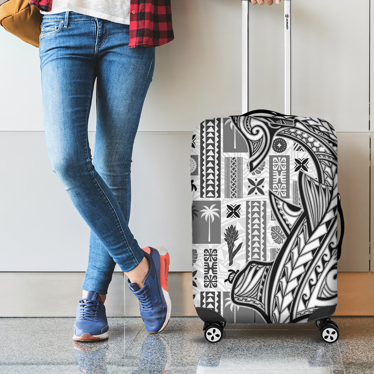 Samoa Tapa Luggage Cover Siapo Mix Tatau Patterns - White LT7 - Polynesian Pride