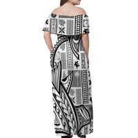 Samoa Tapa Off Shoulder Maxi Dress Siapo Mix Tatau Patterns - White LT7 - Polynesian Pride