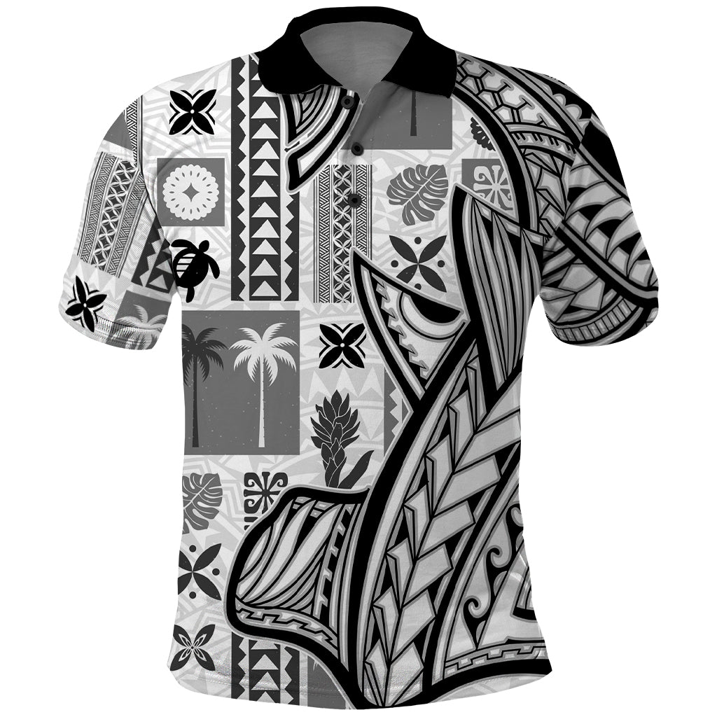 Samoa Tapa Polo Shirt Siapo Mix Tatau Patterns - White LT7 White - Polynesian Pride