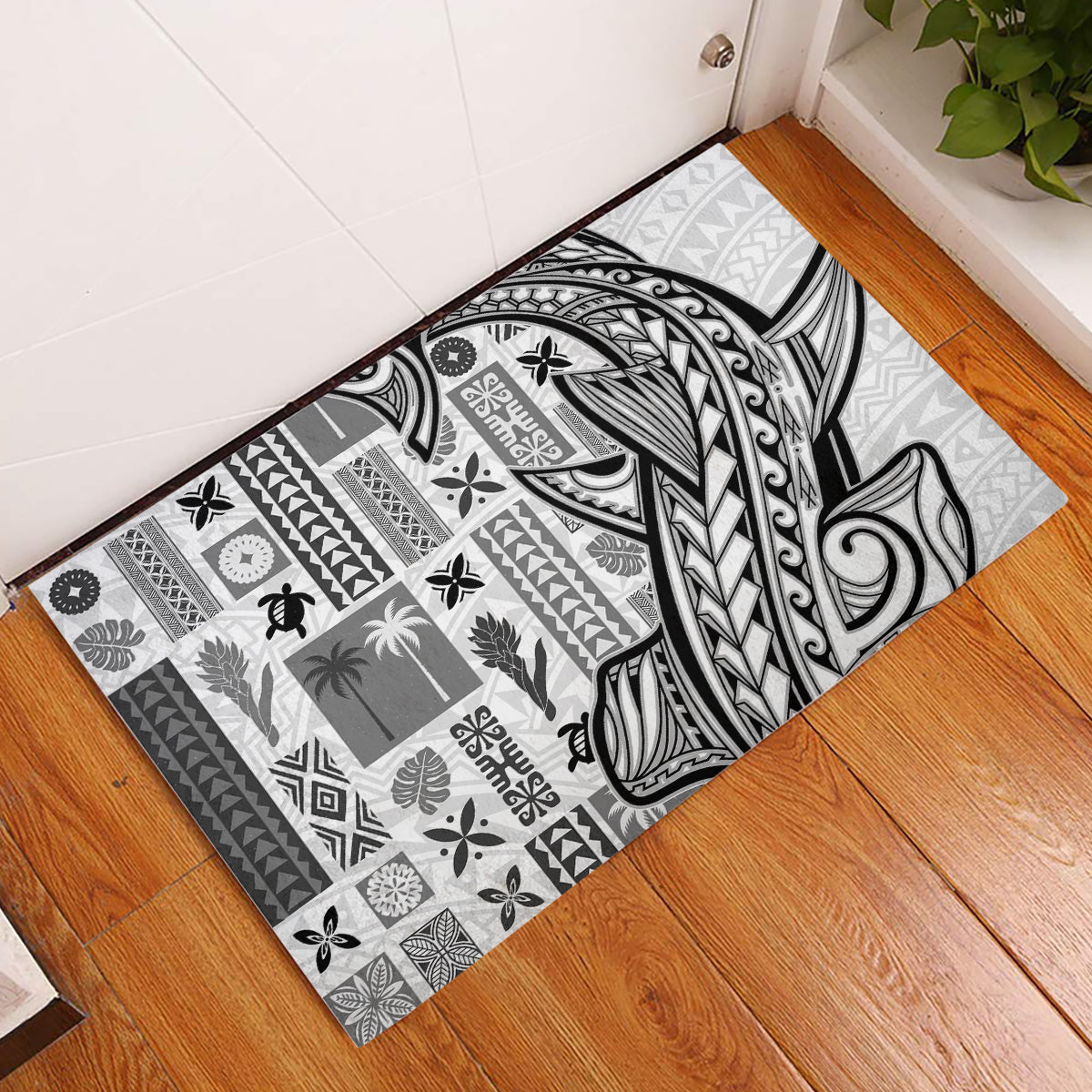 Samoa Tapa Rubber Doormat Siapo Mix Tatau Patterns - White LT7 White - Polynesian Pride