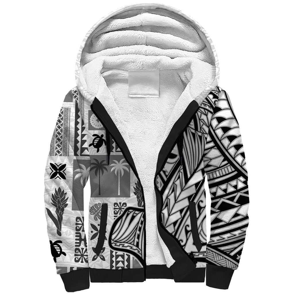 Samoa Tapa Sherpa Hoodie Siapo Mix Tatau Patterns - White LT7 Unisex White - Polynesian Pride