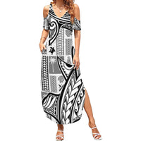 Samoa Tapa Summer Maxi Dress Siapo Mix Tatau Patterns - White LT7 Women White - Polynesian Pride