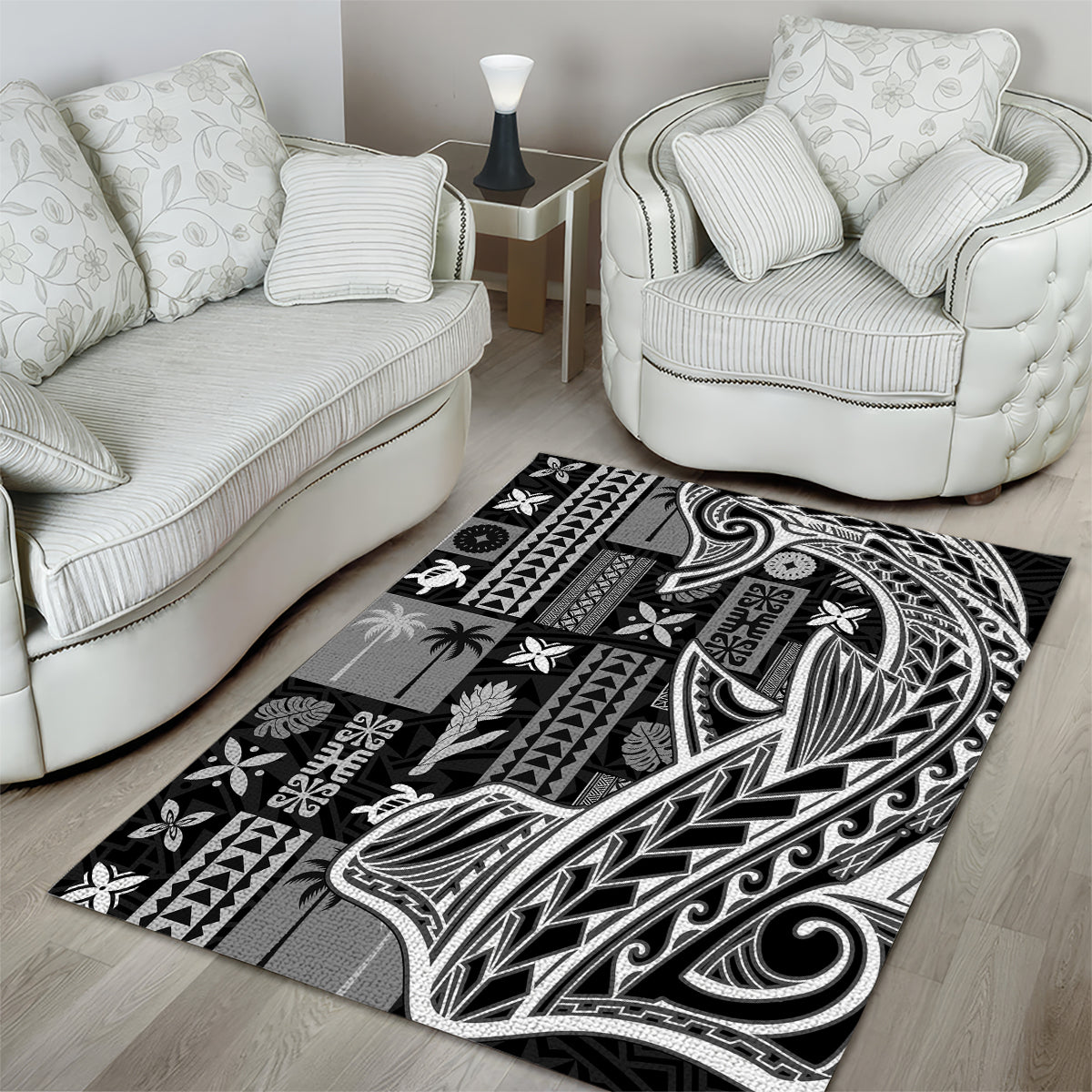 Samoa Tapa Area Rug Siapo Mix Tatau Patterns - Black LT7 - Polynesian Pride