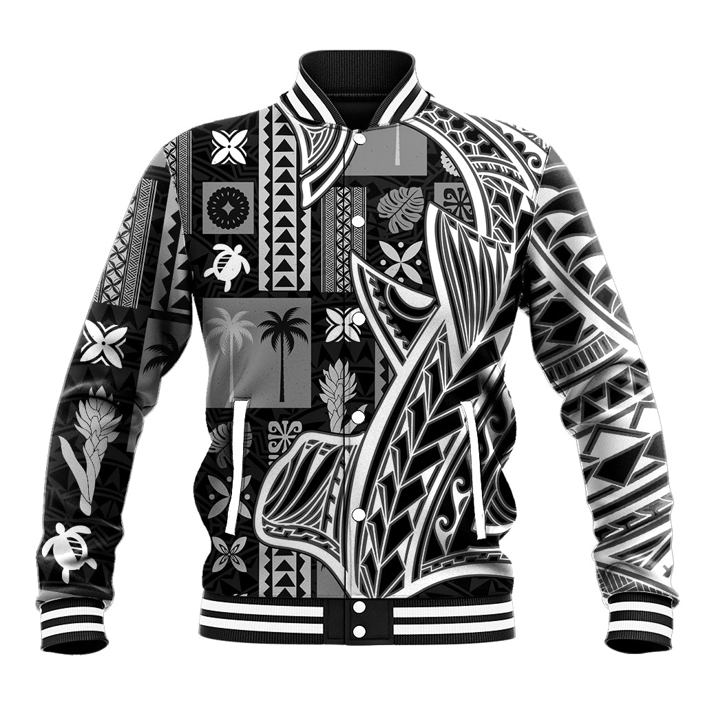Samoa Tapa Baseball Jacket Siapo Mix Tatau Patterns - Black LT7 Unisex Black - Polynesian Pride
