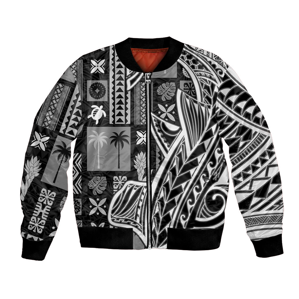Samoa Tapa Bomber Jacket Siapo Mix Tatau Patterns - Black LT7 Unisex Black - Polynesian Pride