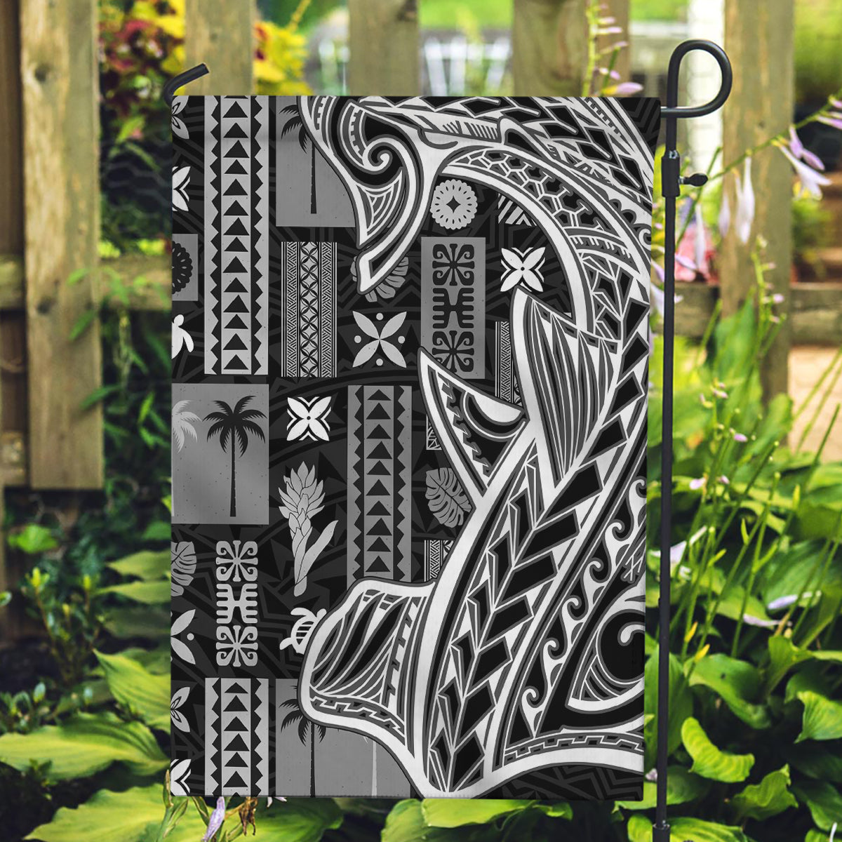 Samoa Tapa Garden Flag Siapo Mix Tatau Patterns - Black LT7 Garden Flag Black - Polynesian Pride