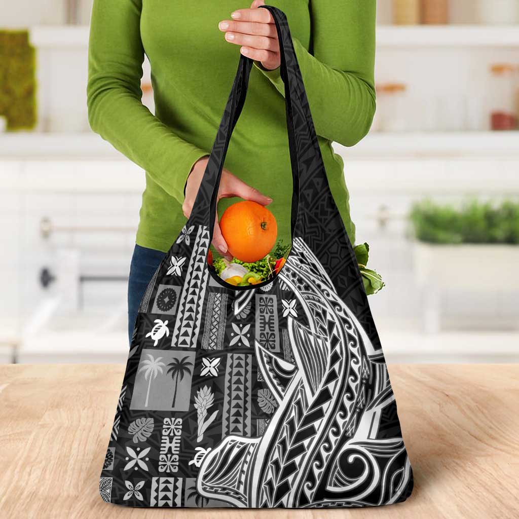 Samoa Tapa Grocery Bag Siapo Mix Tatau Patterns - Black