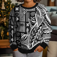 Samoa Tapa Kid Ugly Christmas Sweater Siapo Mix Tatau Patterns - Black LT7 - Polynesian Pride