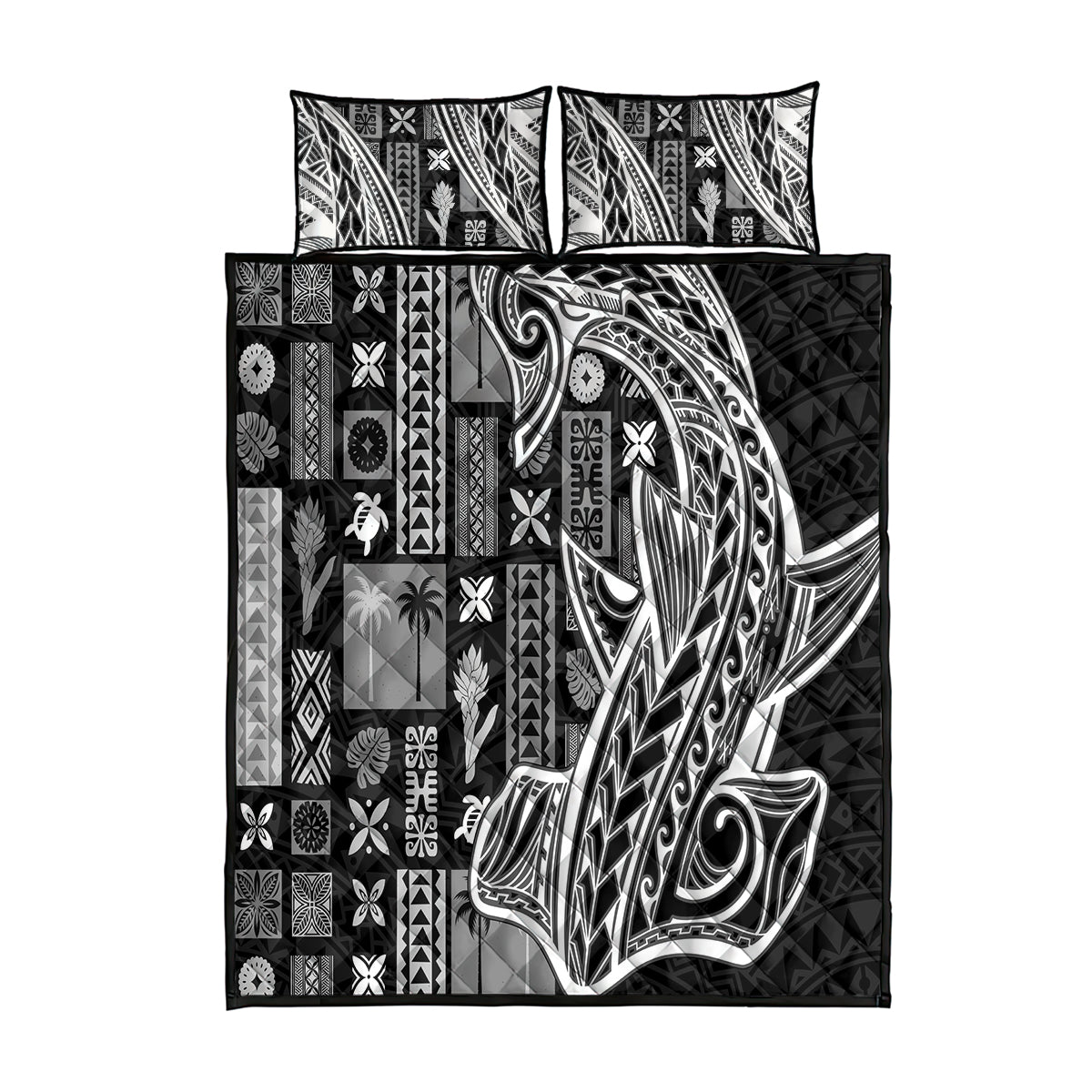 Samoa Tapa Quilt Bed Set Siapo Mix Tatau Patterns - Black LT7 Black - Polynesian Pride