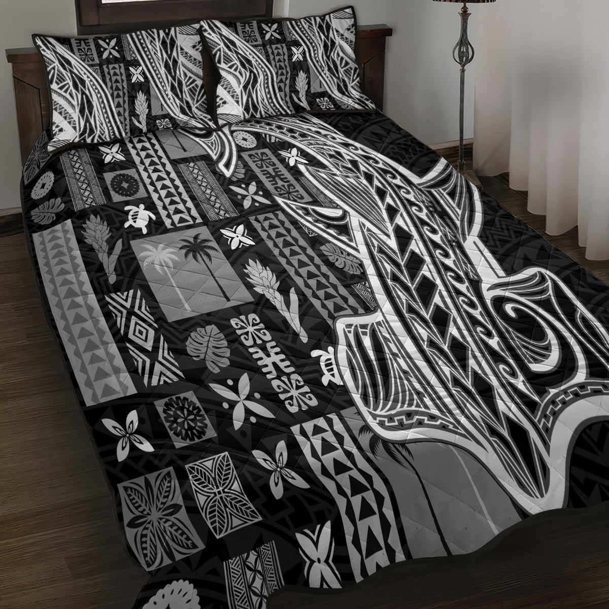 Samoa Tapa Quilt Bed Set Siapo Mix Tatau Patterns - Black LT7 - Polynesian Pride